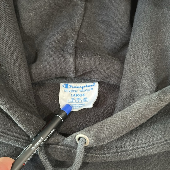 Champion Men's Vintage Black Hoodie, High GSM, Size Large - Picture 4 of 5